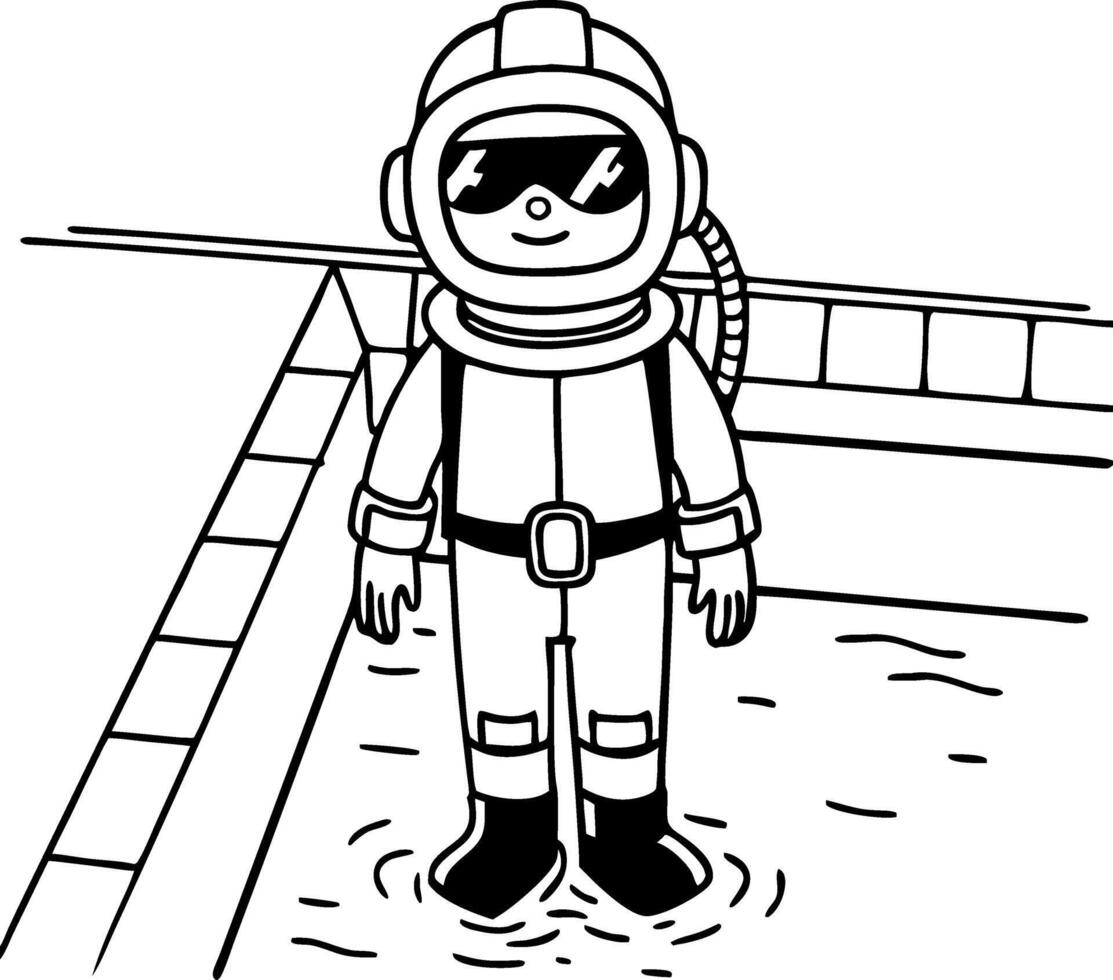 Cute Cartoon Astronaut Standing in Pool with Water Ripples Fun Illustration for Kids vector
