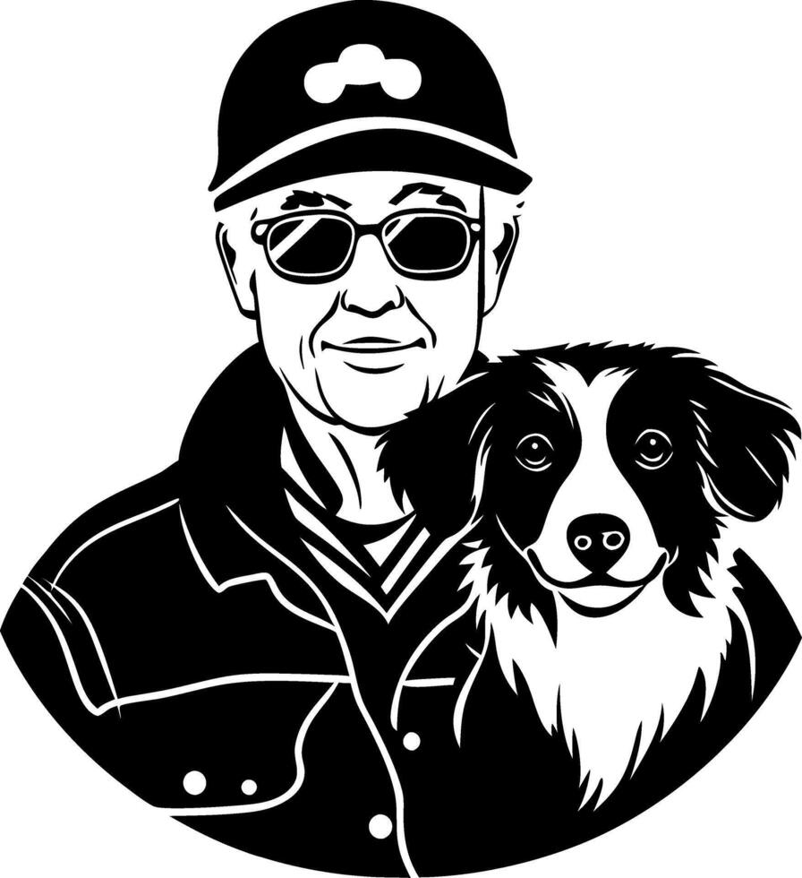 Portrait of a Friendly Dog Owner with His Australian Shepherd Companion for Pet Lovers vector