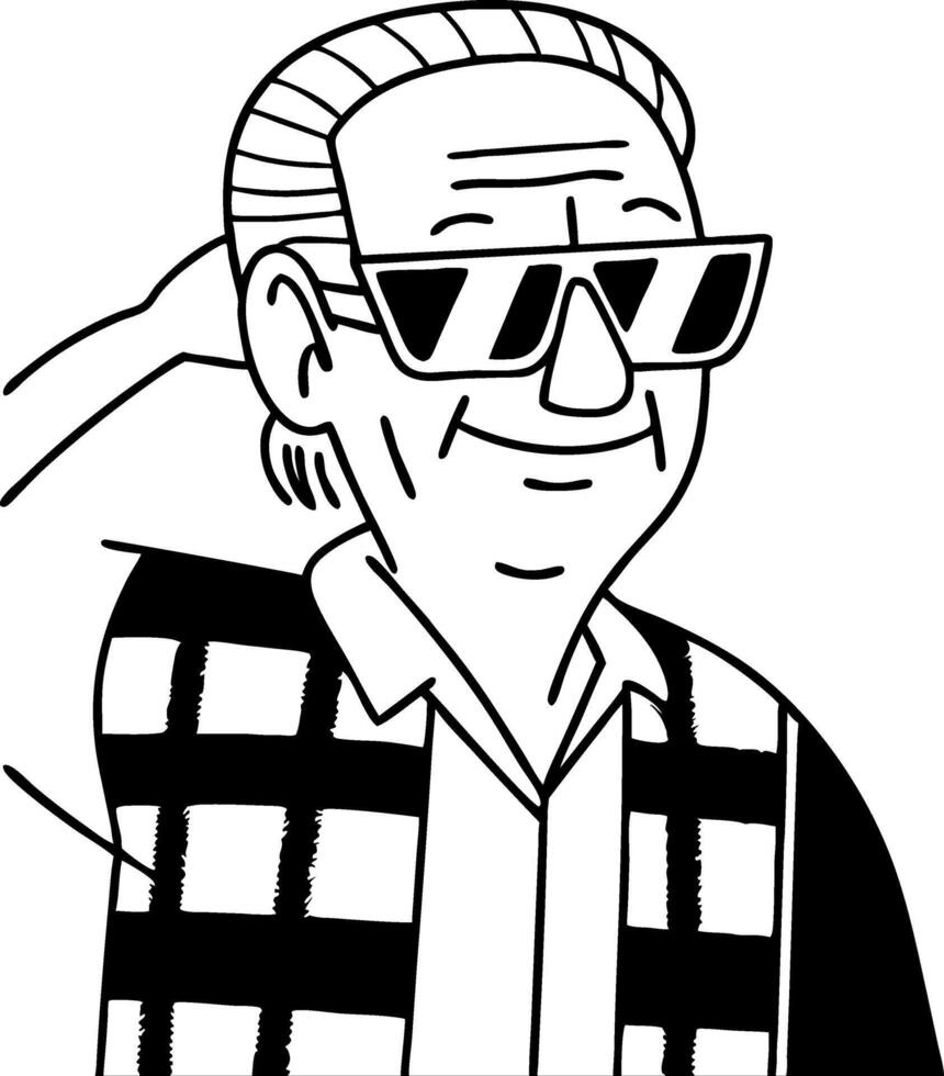 Cool Elderly Man Wearing Sunglasses and Checkered Shirt Illustration for Design Projects vector