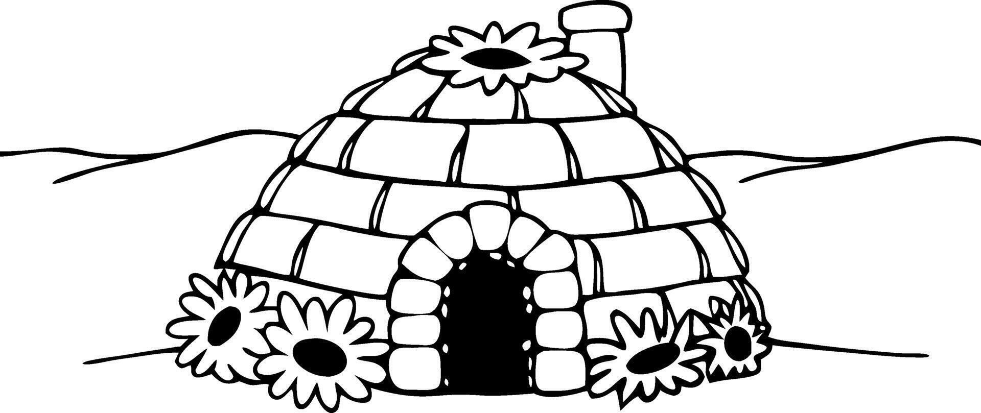 Charming Igloo Surrounded by Sunflowers Perfect for Childrens Coloring Books and Crafts vector