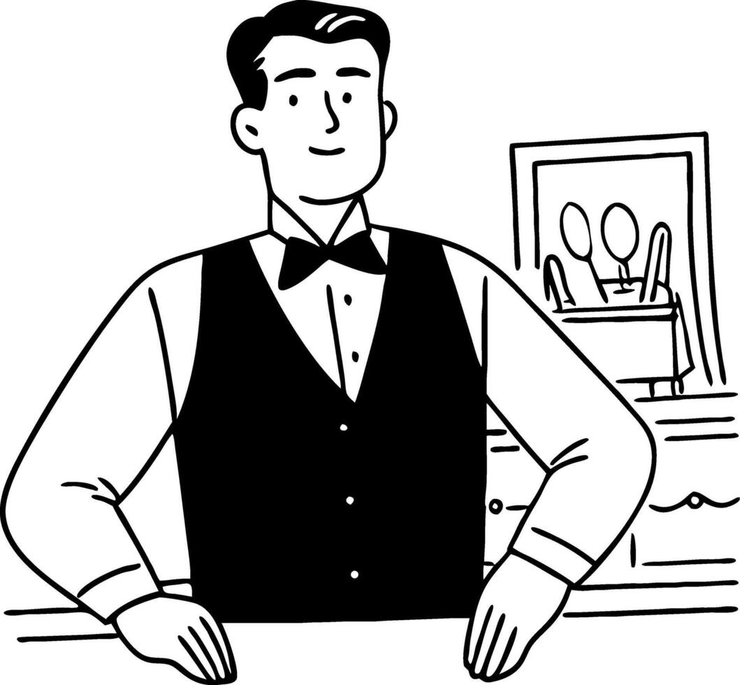 Elegant Male Waiter Illustration for Hospitality and Service Industry Design vector