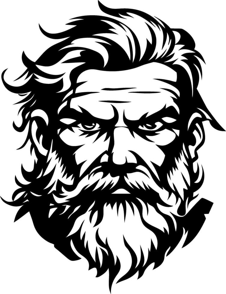 Bearded Man Face Vintage Style Hand-Drawn Illustration for Tattoo Design and Graphic Art vector