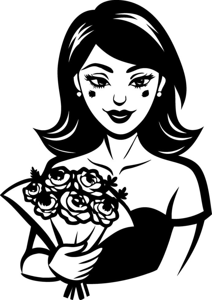 Elegant Woman Holding Bouquet of Roses Vintage Style Illustration for Design Projects vector