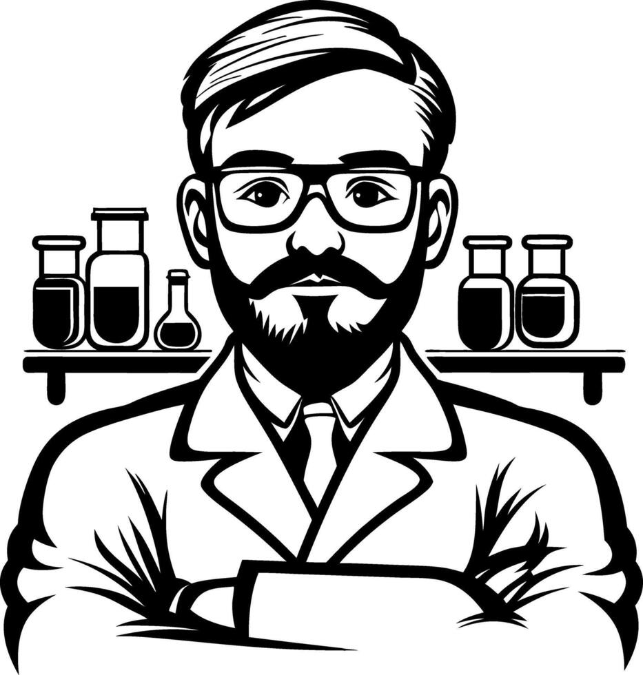 Scientist Portrait with Laboratory Equipment for Educational and Creative Projects vector