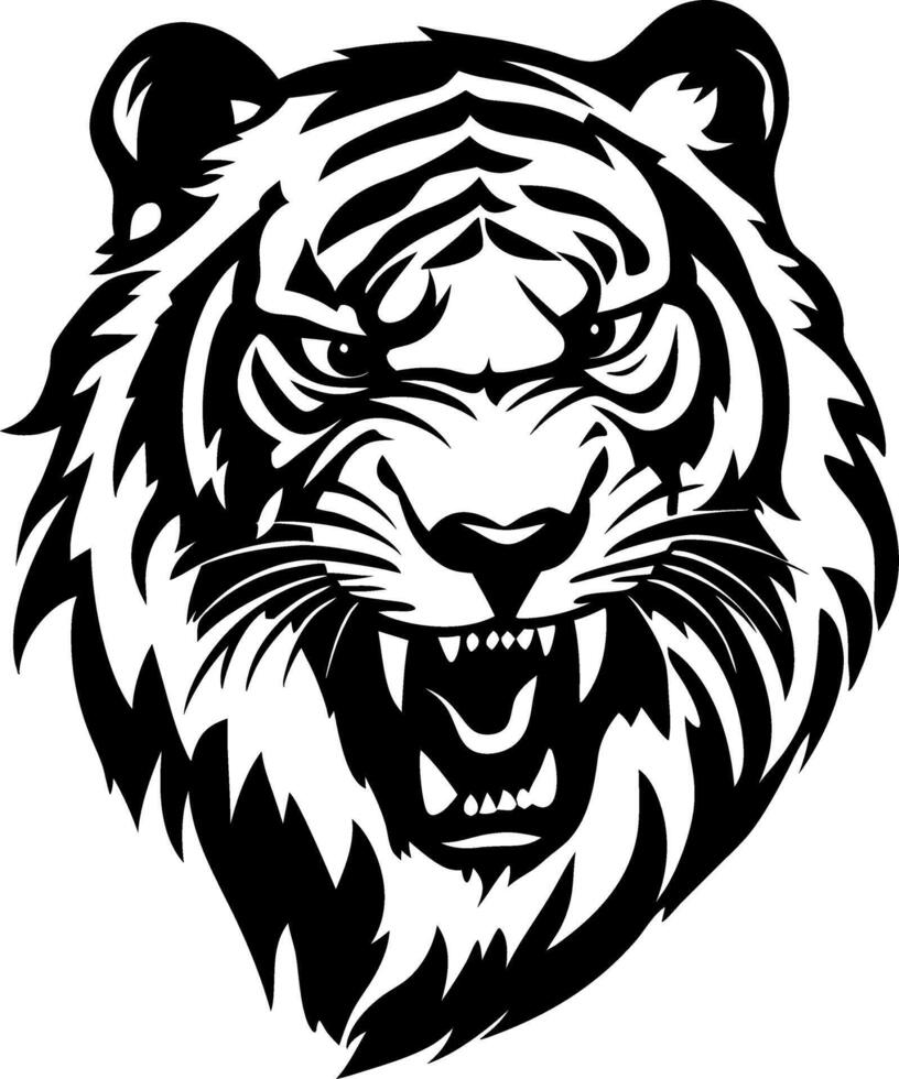 Ferocious Tiger Head Black Silhouette Design for Tattoo and Graphic Art Projects vector