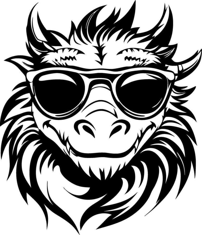 Stylish Dragon with Sunglasses Cartoon Design for Tattoos and Coloring Books vector