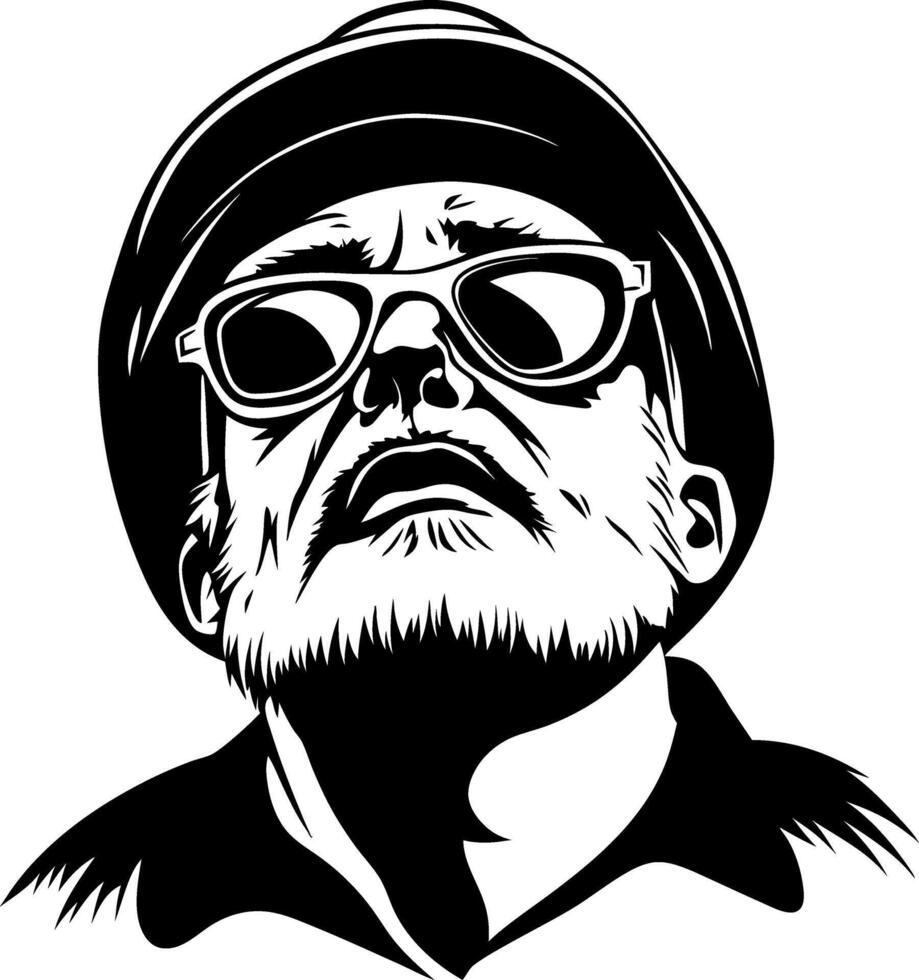 Stylish Male Portrait with Sunglasses and Hat in Bold Black and White Art Design vector