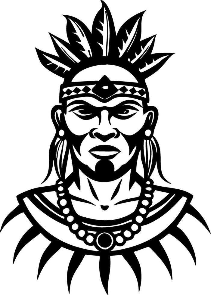 Indigenous Warrior Head with Feathered Headdress Tribal Art for Tattoo and Design Inspiration vector