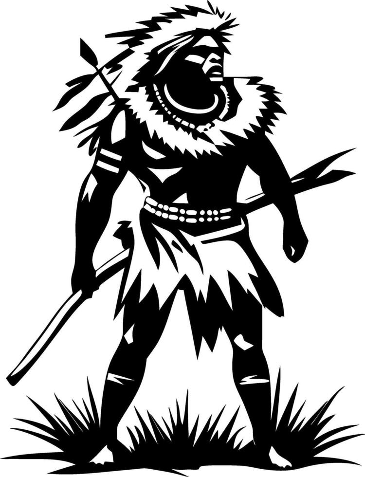 Warrior Silhouette Representation Indigenous Culture with Spear and Traditional Attire vector