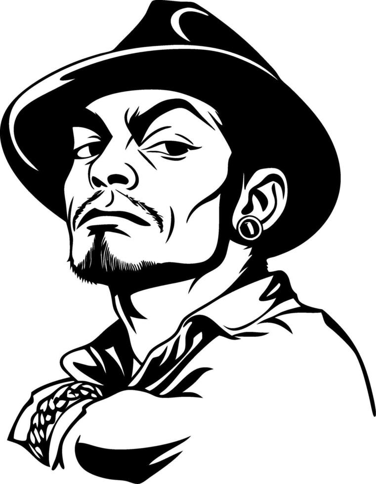 Stylish Man with Hat Portrait Perfect for Tattoo Design and Trendy Artwork vector