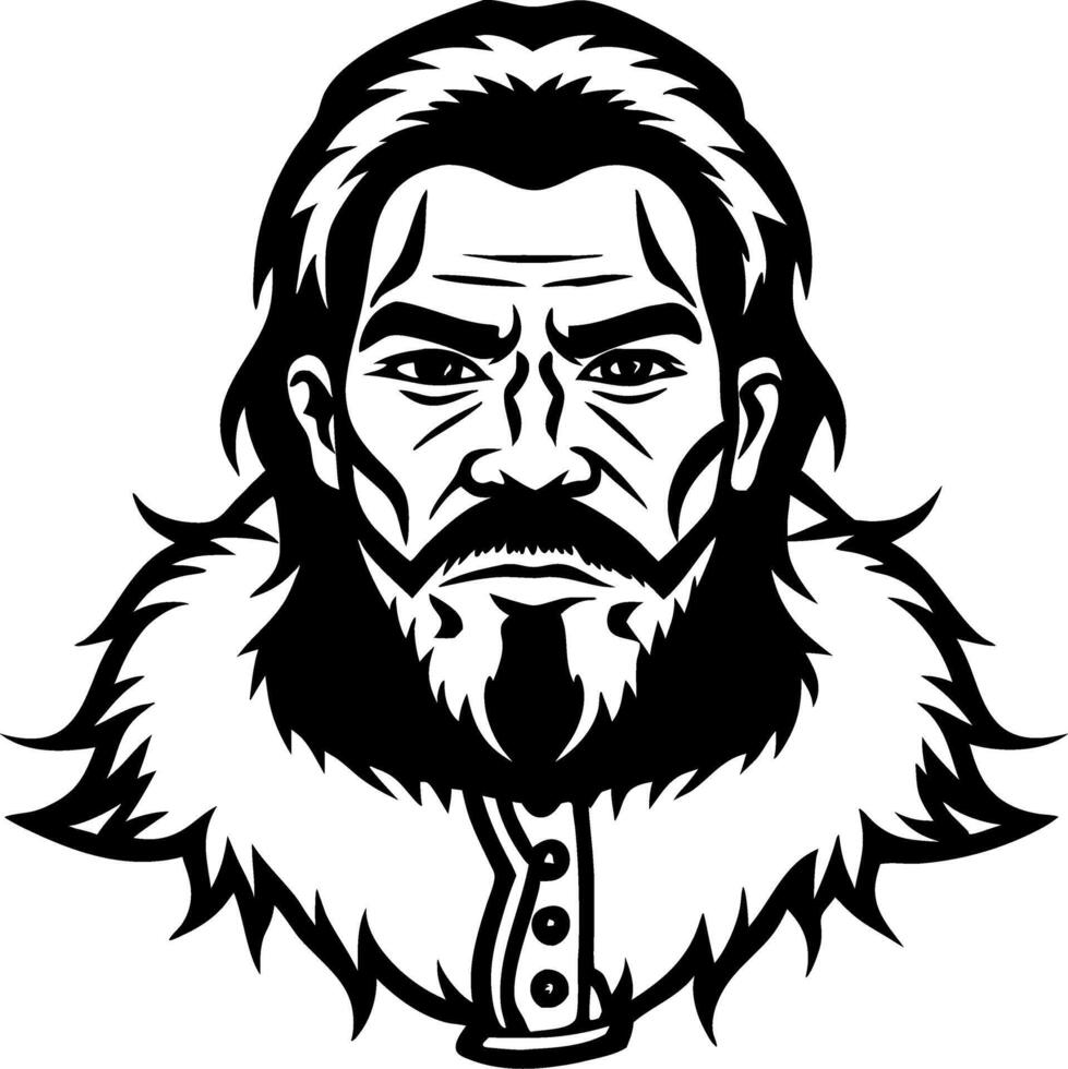 Detailed Viking Warrior Face with Beard and Fur Collar Ideal for Tattoo Design or Illustration vector
