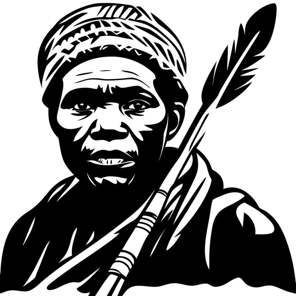 Bold Portrait of a Warrior with Arrow Traditional Headwrap Ideal for Tattoo Design and Artwork vector