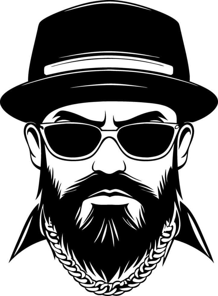 Stylish Hipster Man with Sunglasses and Fedora Hat Illustration for Tattoo and Design vector
