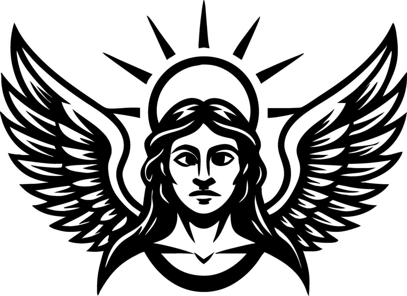 Majestic Angel with Wings and Halo for Tattoos and Illustration Projects vector