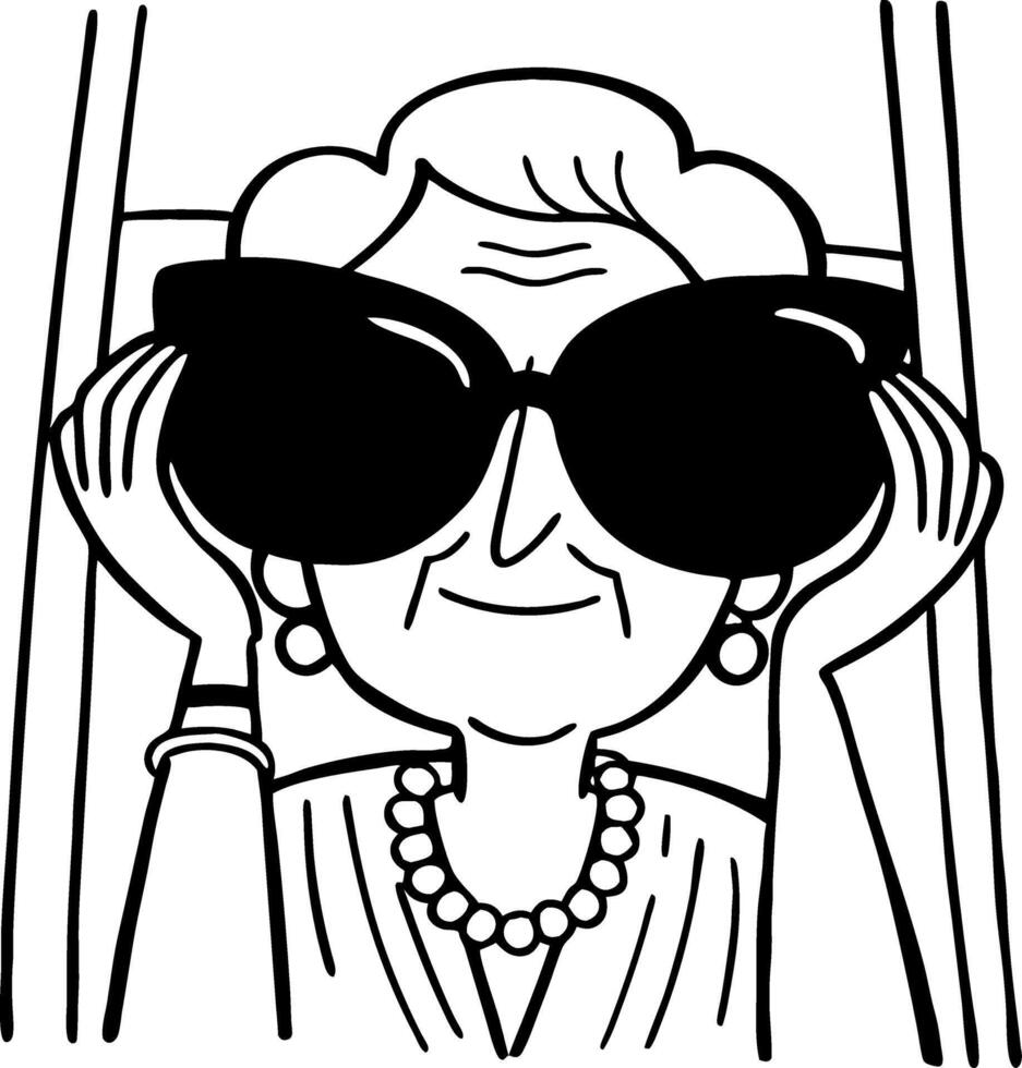 Cool Glamorous Grandmother Wearing Sunglasses for Stylish Vintage Illustrations vector
