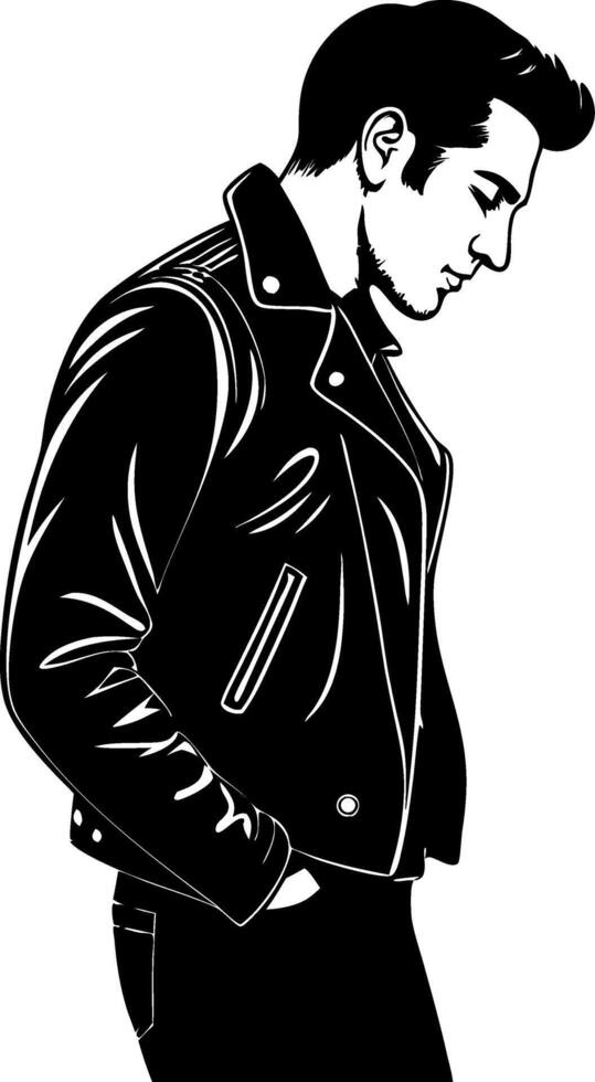 Stylish Male in Leather Jacket Silhouette Design for Tattoo and Apparel Graphics vector