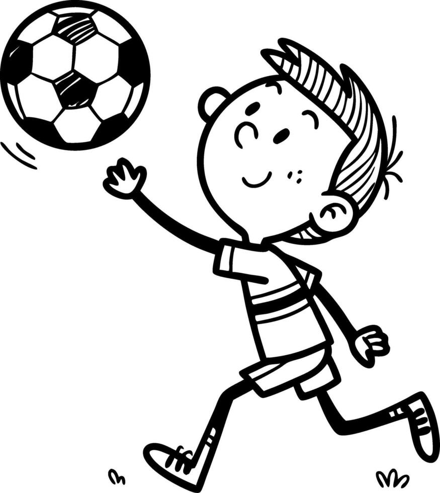Joyful Boy Playing with a Soccer Ball in Motion for Kids Sports Themes and Activities vector