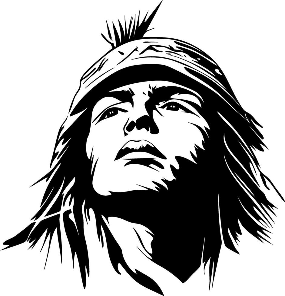 Heroic Tribal Chief Portrait in Bold Black and White for Tattoo and Graphic Design vector