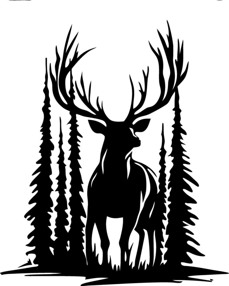 Majestic Stag Silhouette Surrounded by Pine Trees Perfect for Nature Illustrations and Decor vector
