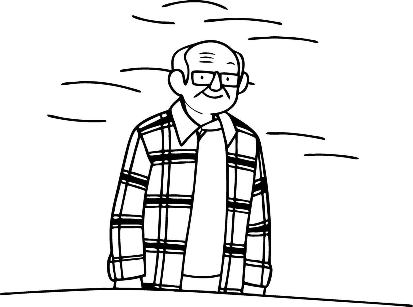 Hand-drawn Elderly Man Character Standing in Plaid Shirt Perfect for Coloring Books and Illustrations vector