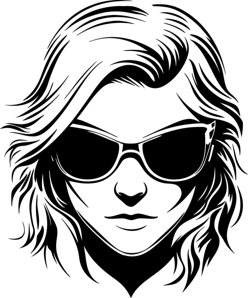 Stylish Female Portrait with Sunglasses for Fashion and Tattoo Design vector
