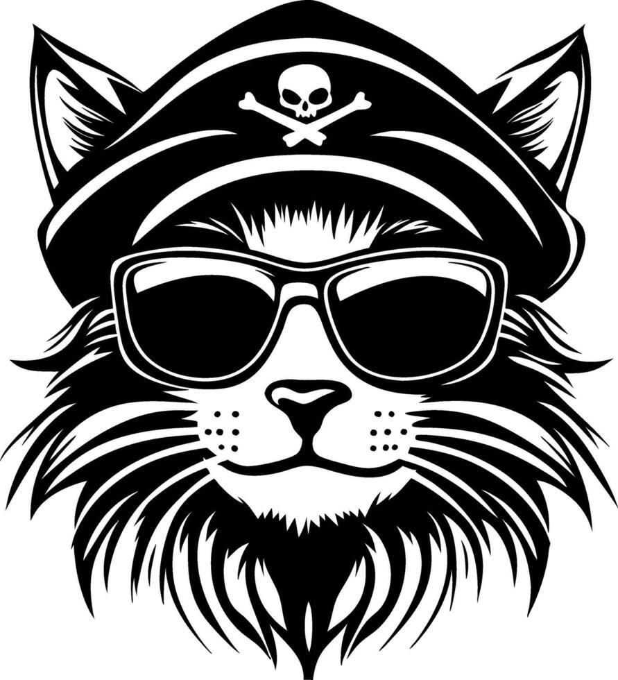 Cool Pirate Cat with Sunglasses and Captain Hat Illustration for Creative Designs vector