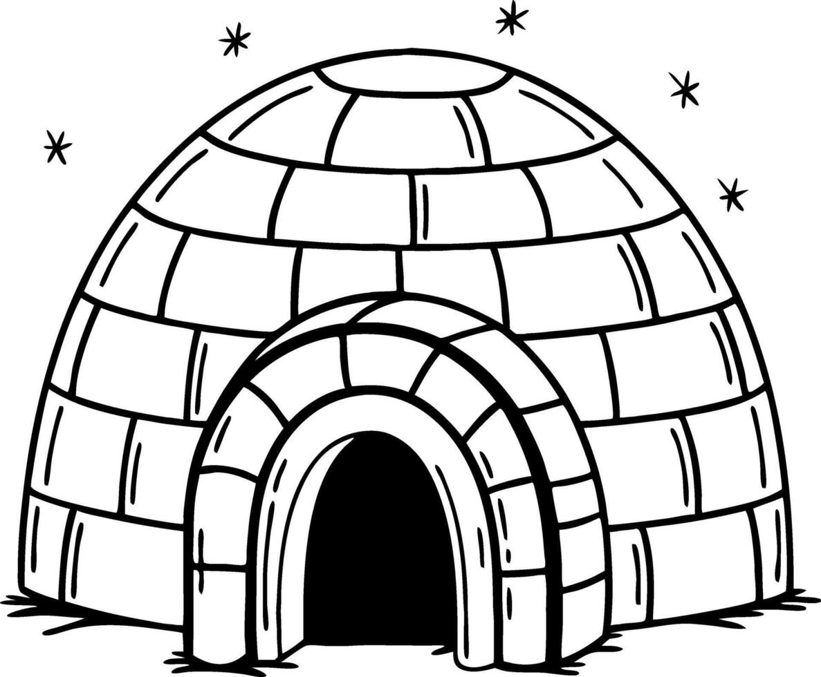 Illustration of a Simple Igloo Structure Surrounded by Stars for Coloring Book or Crafts vector