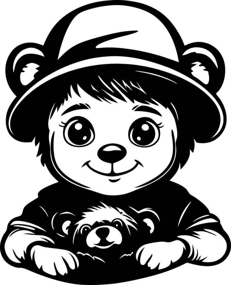 Cute Bear Character with Hat and Baby Bear Design for Playful Art and Childrens Projects vector