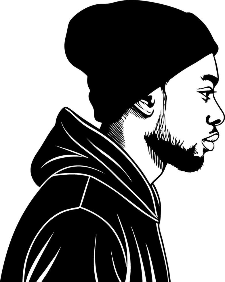 Stylized Portrait of a Man Wearing a Beanie and Hoodie in Profile View for Modern Designs vector
