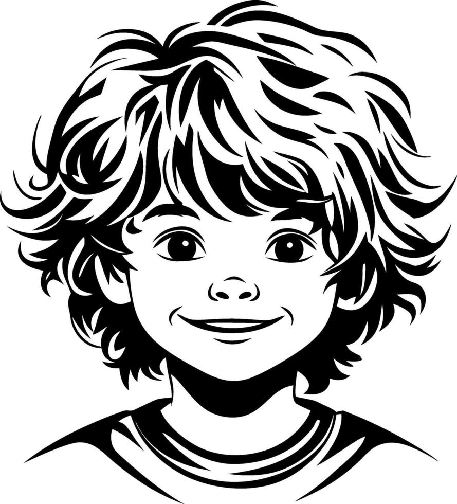 Cheerful Young Boy with Curly Hair Smiling Illustration for Kids Art and Design vector