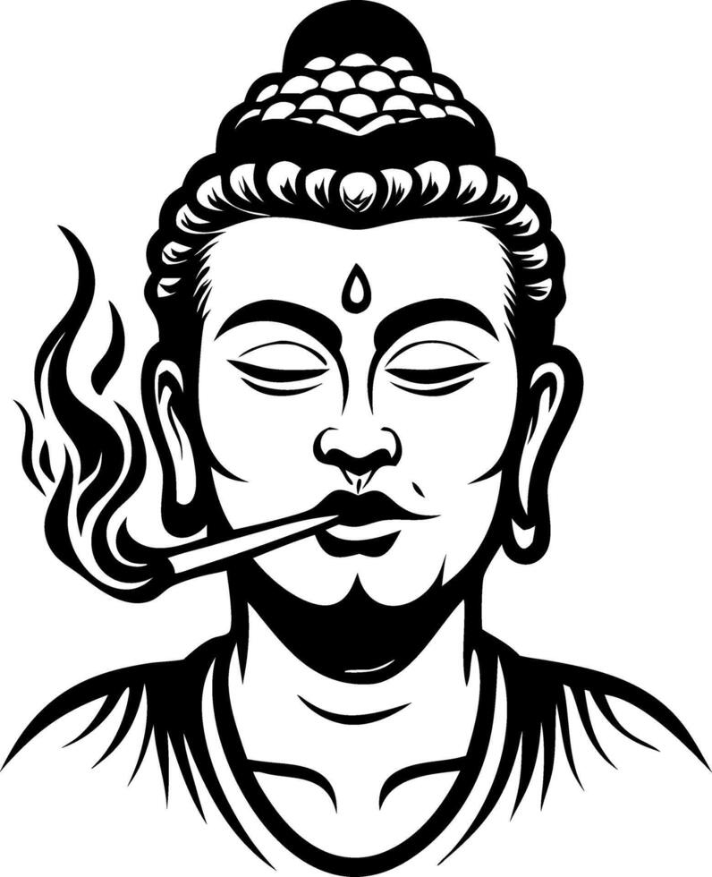 Meditative Buddha Smoking Pipe Art for Tattoos and Coloring Designs vector