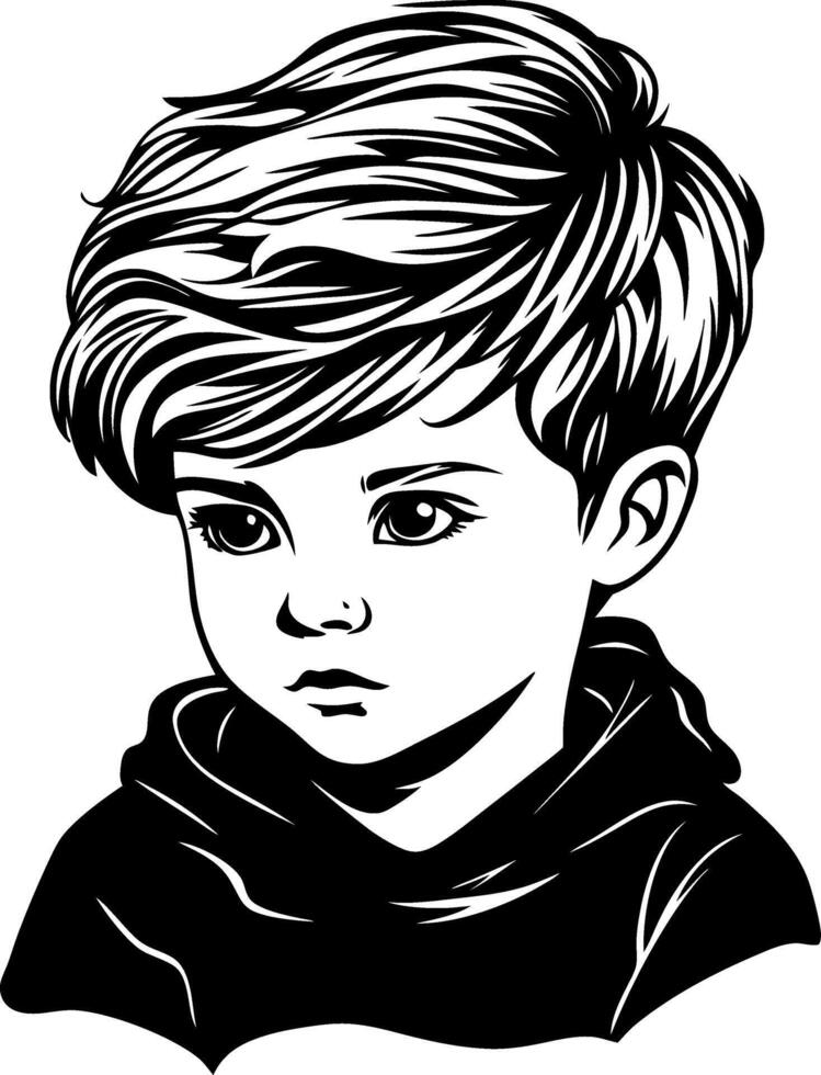 Cute Boy Portrait with Stylish Hair in Hoodie for Tattoo Design or Coloring Book vector