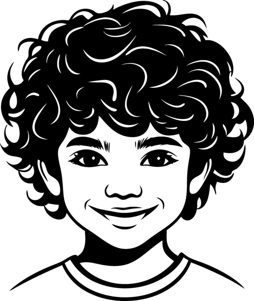 Cheerful Boy Portrait with Curly Hair Suitable for Coloring Books and Illustrations vector