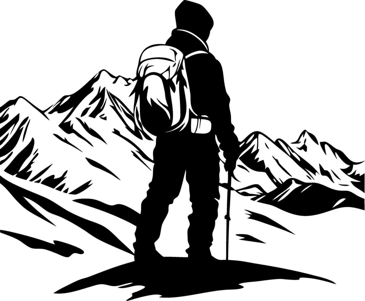 Mountaineer Hiking in Majestic Mountains Silhouette for Outdoor Adventure Designs vector