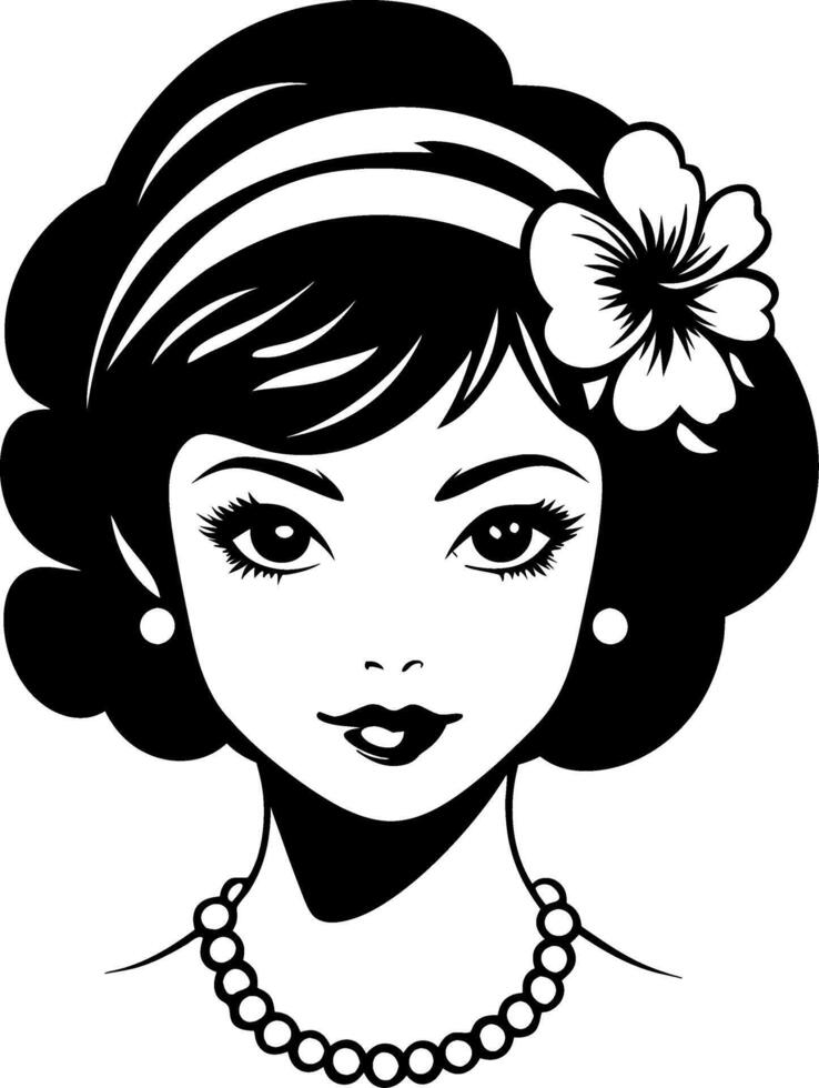 Elegant Vintage Woman Illustration with Floral Accents for Fashion and Beauty Designs vector
