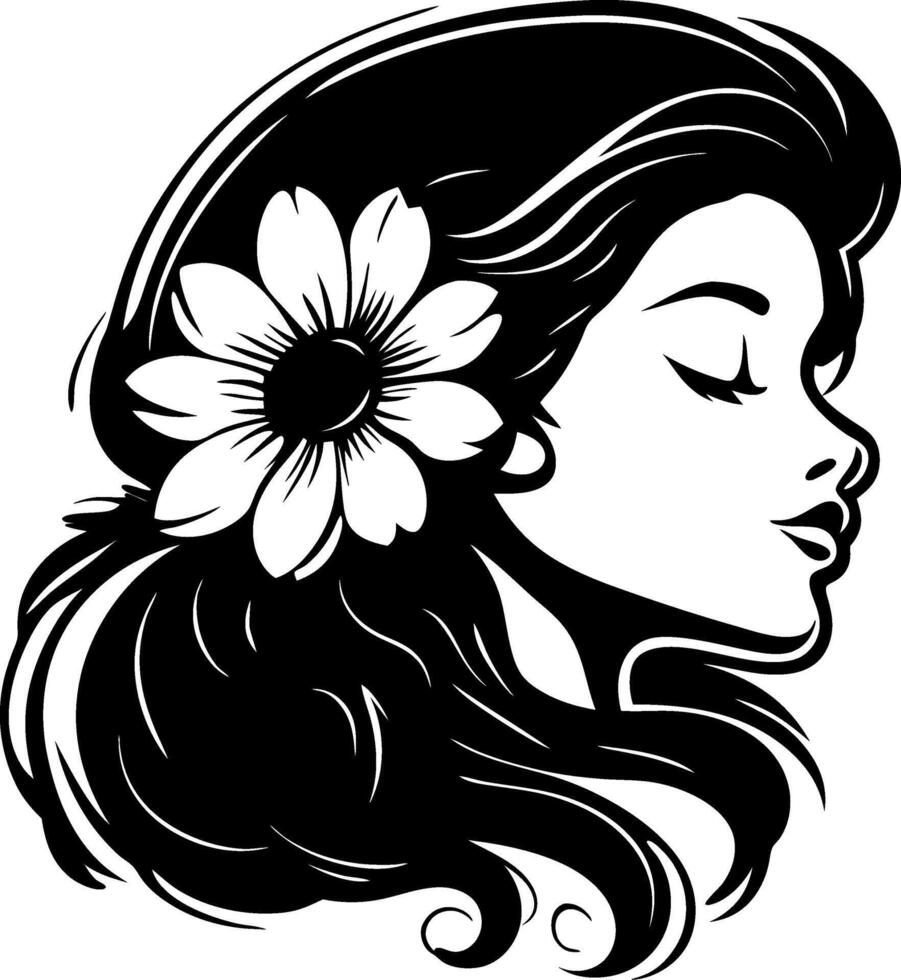 Elegant Profile of a Woman with Flower for Tattoo Design or Coloring Book Art vector