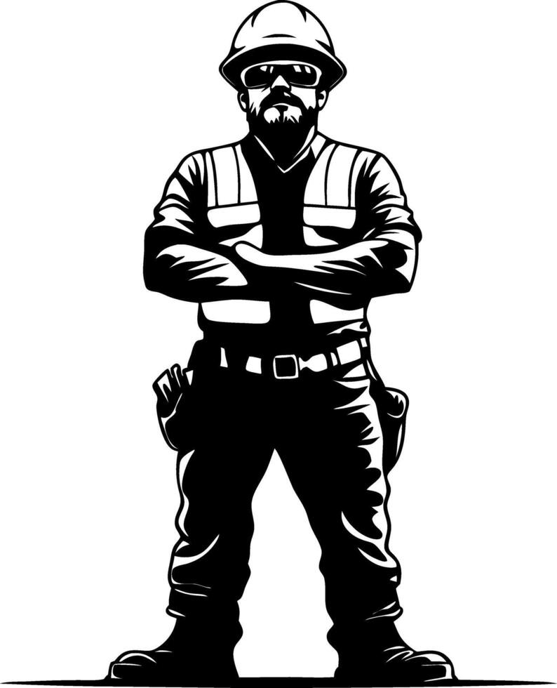 Confident Construction Worker Emblem Standout Design for Safety and Strength Themes vector