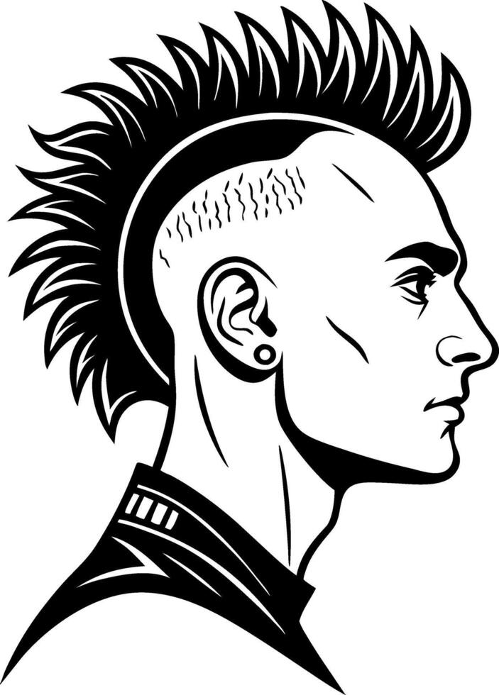 Detailed Profile Illustration of a Punk Hairstyle with Spiked Mohawk for Tattoo Design or Apparel vector