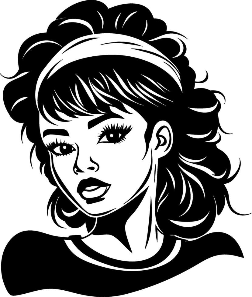 Stylish Retro Portrait of a Young Woman with Curly Hair and Elegant Headband Design vector