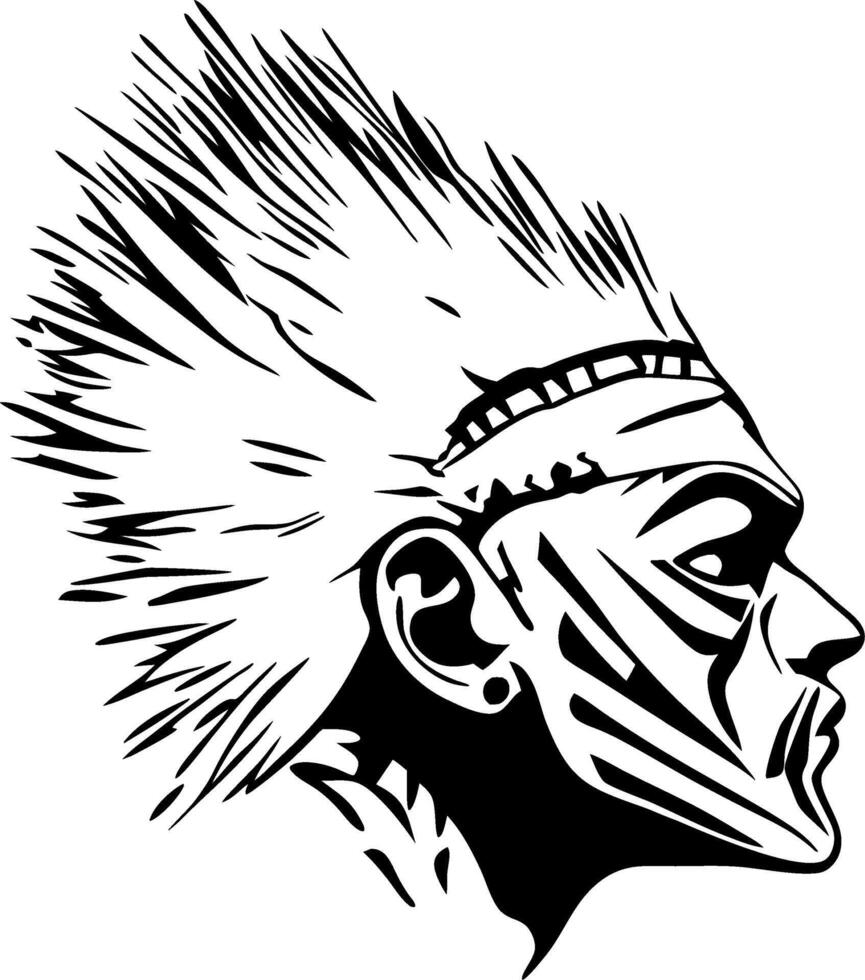 Punk Warrior Profile Silhouette with Spiked Hair and Facial Tattoos for Bold Designs vector