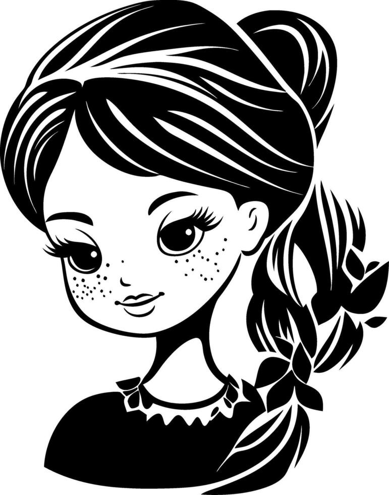 Charming Girl Portrait with Freckles and Braided Hair Ideal for Tattoo and Coloring Books vector