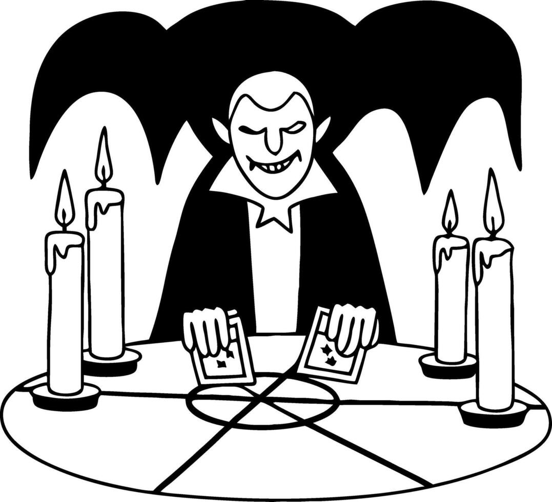 Vampire Fortune Teller with Tarot Cards and Candles for Halloween Decor and Tattoo Design vector