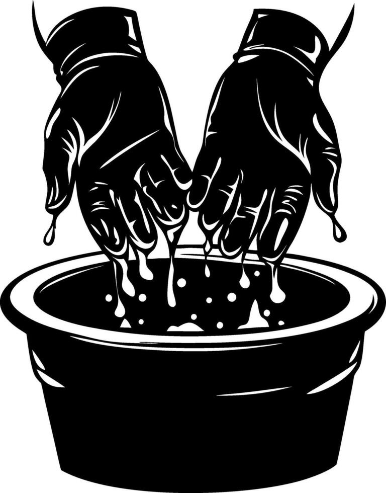 Hands in Soapy Water for Cleaning and Washing Illustration for Tattoo and Coloring Designs vector