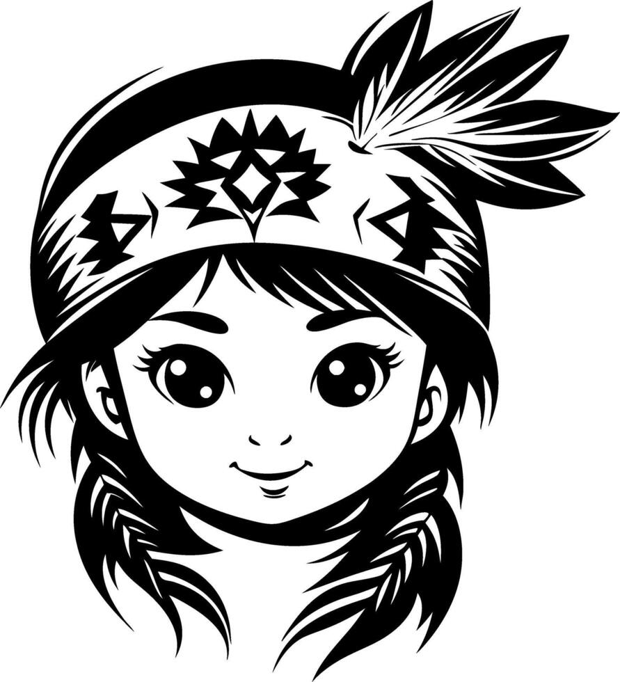 Native American Girl Illustration with Feathered Headband for Cultural Design Projects vector