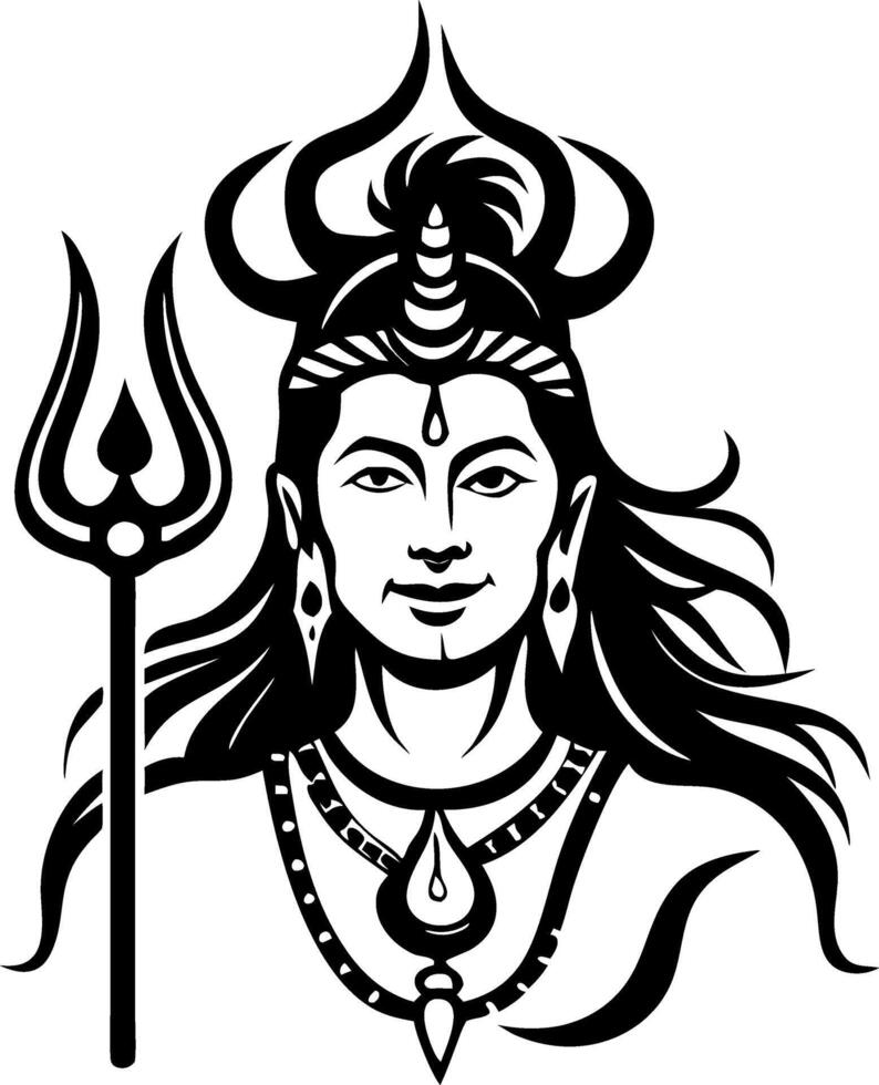 Detailed Illustration of Majestic Hindu God Shiva with Trident Symbol for Tattoos and Art vector