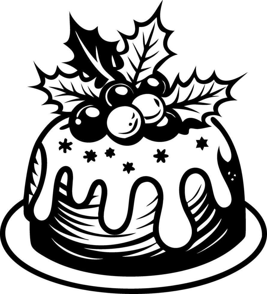 Festive Christmas Pudding Decorative Illustration with Holly Berries and Icing for Craft Projects vector
