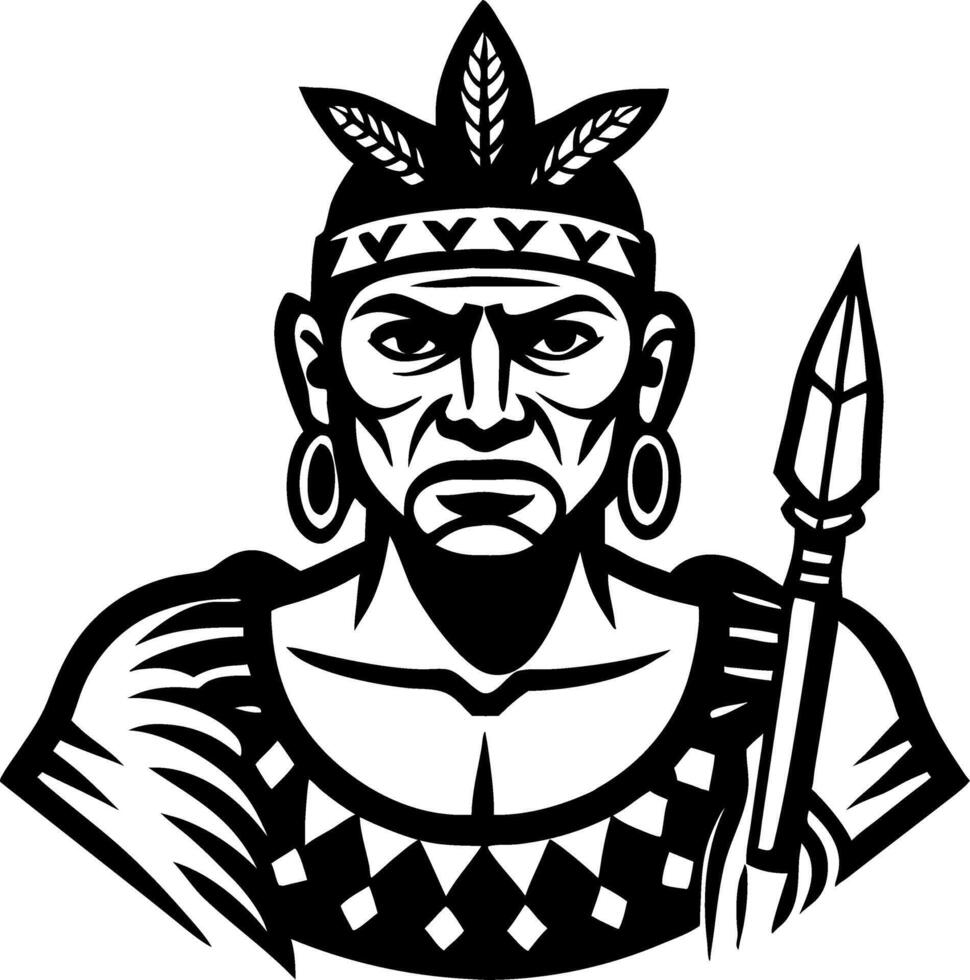 Powerful Indigenous Warrior Portrait with Spear and Traditional Attire Art vector