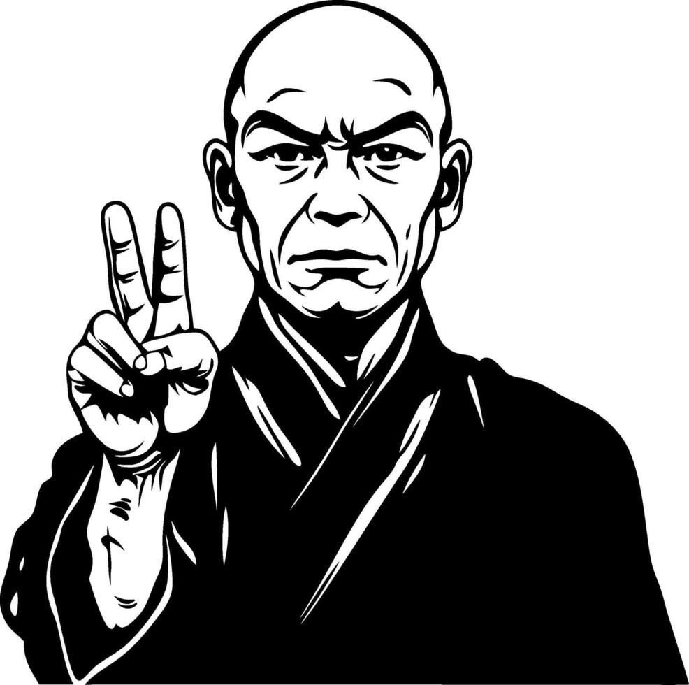 Martial Arts Master with Peace Sign Gesture for Tattoo Design and Inspirational Art vector