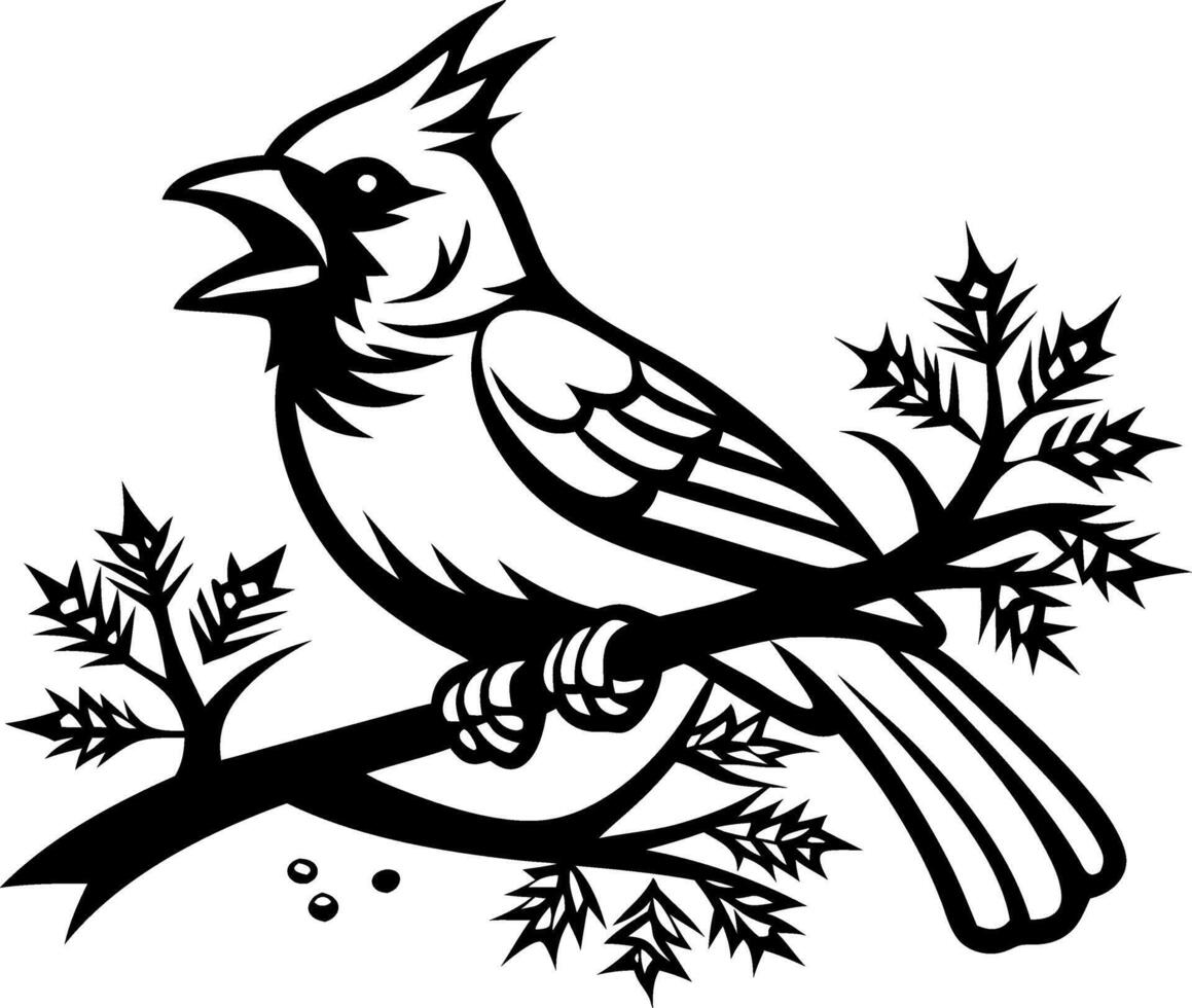 Majestic Black Cardinal Bird Perched on Branch Natural Elements for Tattoo and Design Inspiration vector