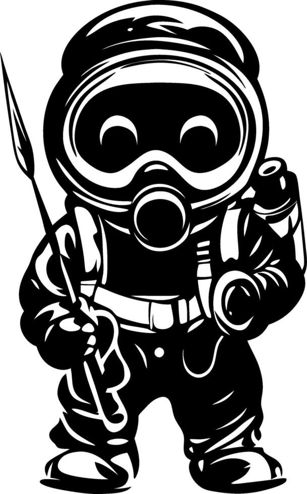 Cute Cartoon Diver Character with Spear and Diving Gear for Fun Illustrations and Designs vector